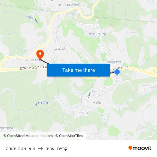 מ.א. מטה יהודה to קריית יערים map