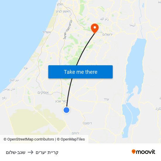 שגב-שלום to קריית יערים map