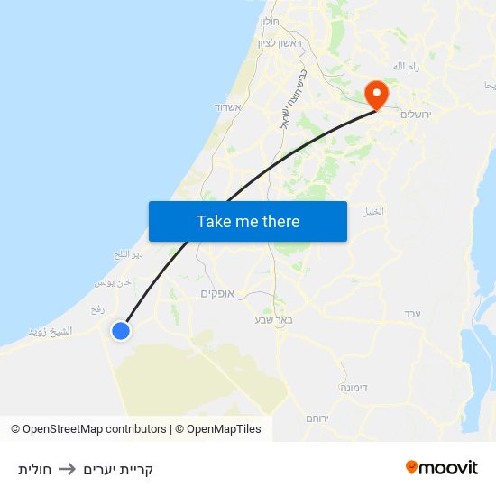 חולית to קריית יערים map