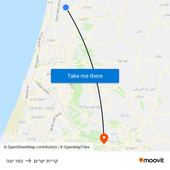 כפר יונה to קריית יערים map