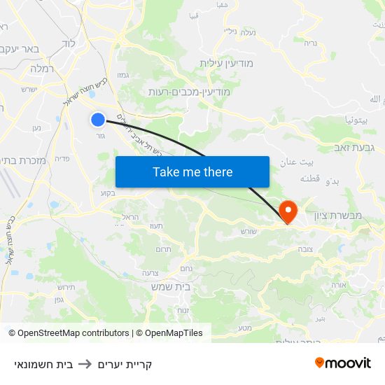 בית חשמונאי to קריית יערים map