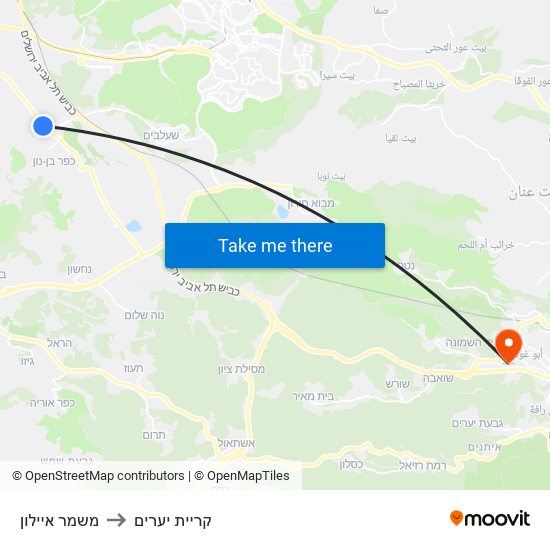 משמר איילון to קריית יערים map