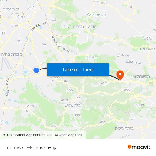 משמר דוד to קריית יערים map