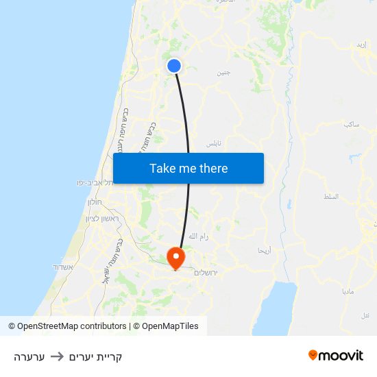 ערערה to קריית יערים map