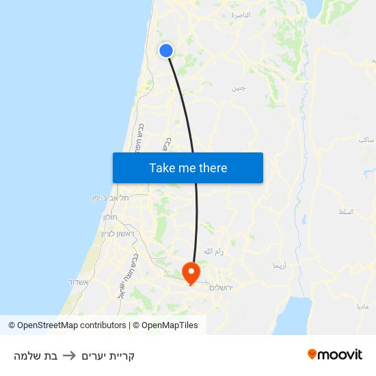 בת שלמה to קריית יערים map