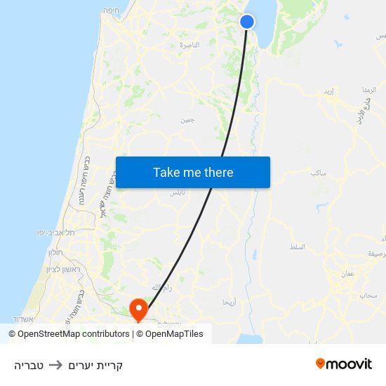 טבריה to קריית יערים map