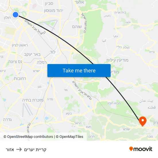 אזור to קריית יערים map