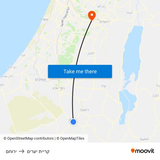 ירוחם to קריית יערים map