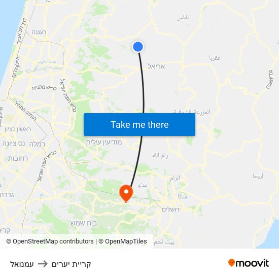 עמנואל to קריית יערים map