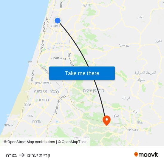 בצרה to קריית יערים map