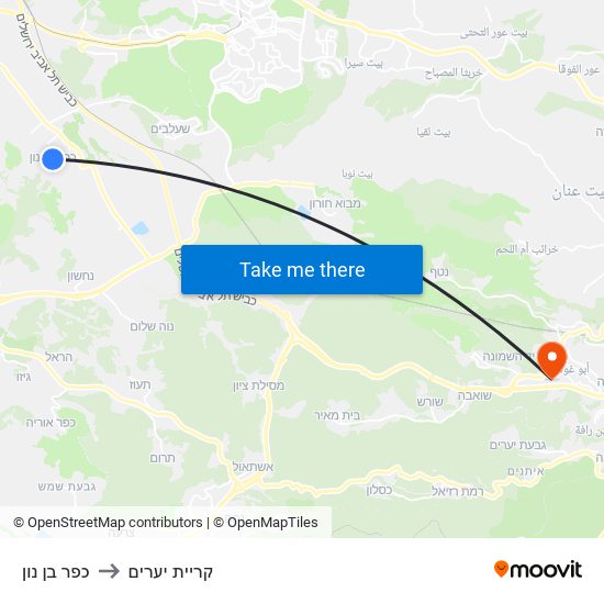 כפר בן נון to קריית יערים map