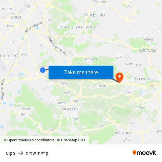 בקוע to קריית יערים map