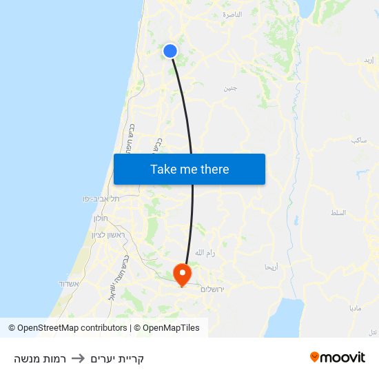 רמות מנשה to קריית יערים map