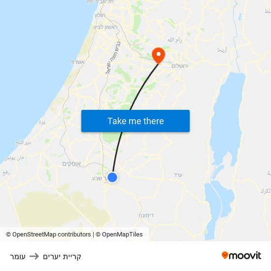 עומר to קריית יערים map