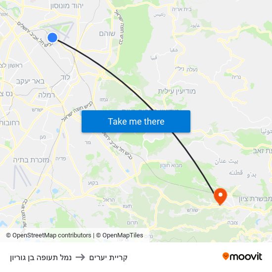 נמל תעופה בן גוריון to קריית יערים map