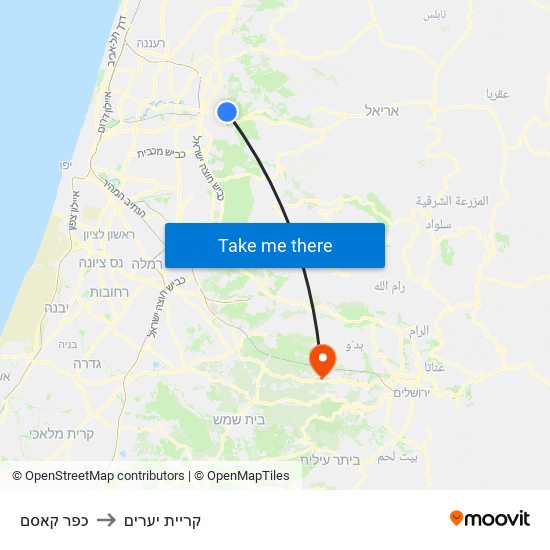 כפר קאסם to קריית יערים map