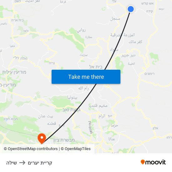 שילה to קריית יערים map