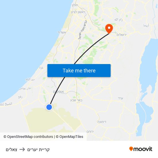 צאלים to קריית יערים map