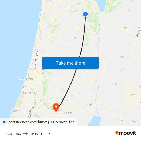 כפר תבור to קריית יערים map