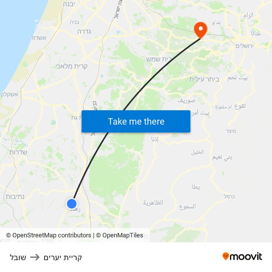 שובל to קריית יערים map