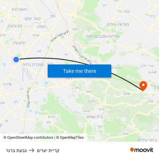 גבעת ברנר to קריית יערים map