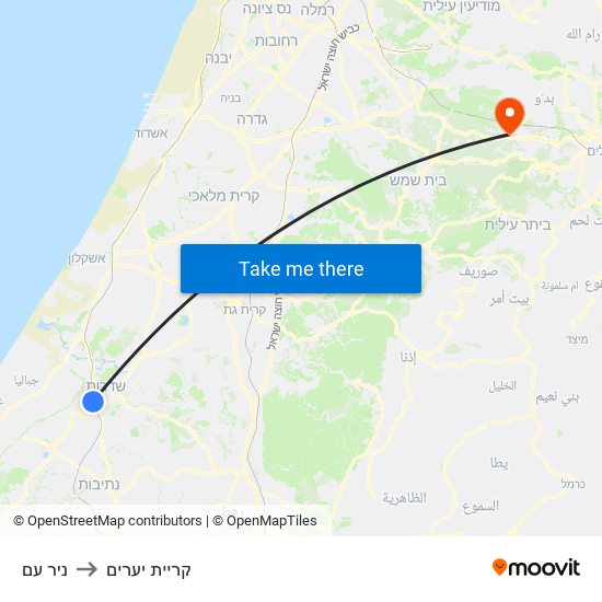 ניר עם to קריית יערים map