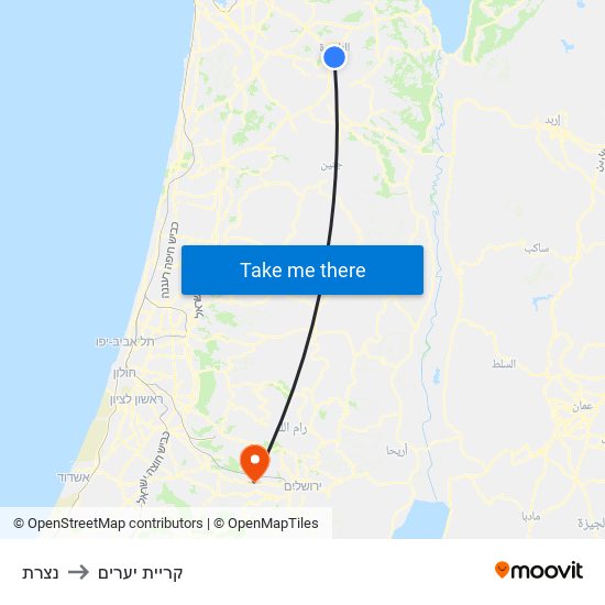 נצרת to קריית יערים map