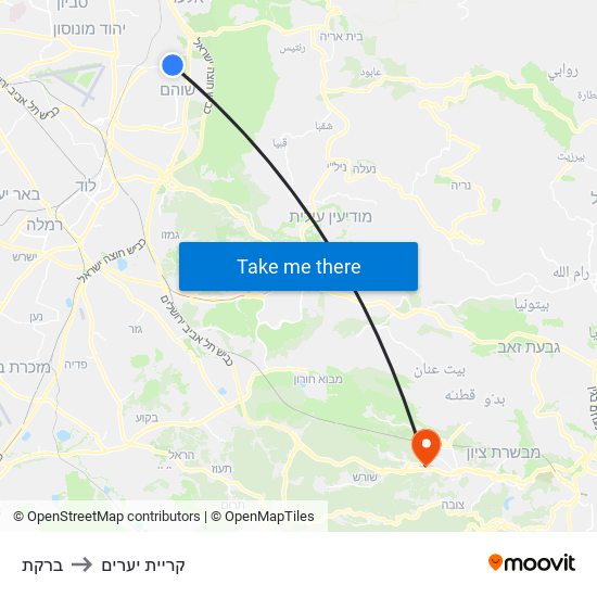 ברקת to קריית יערים map