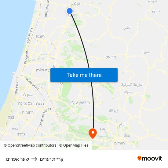 שער אפרים to קריית יערים map