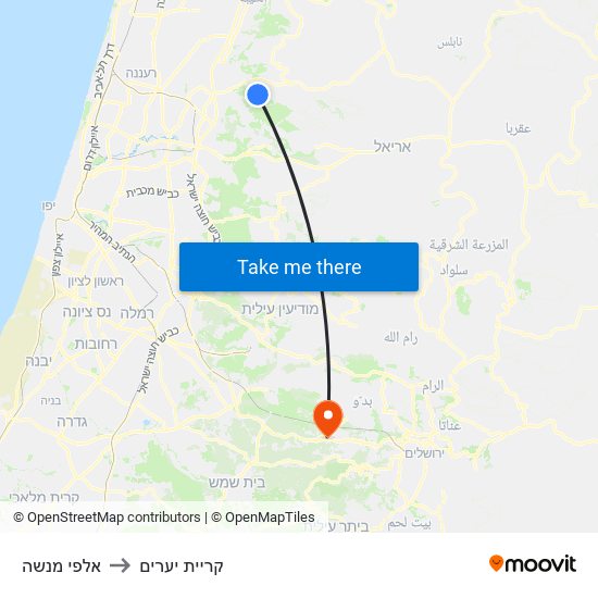 אלפי מנשה to קריית יערים map