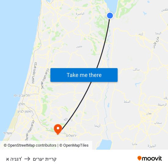 דגניה א' to קריית יערים map