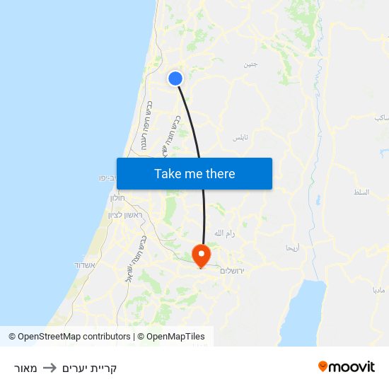 מאור to קריית יערים map