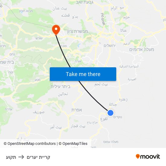 תקוע to קריית יערים map