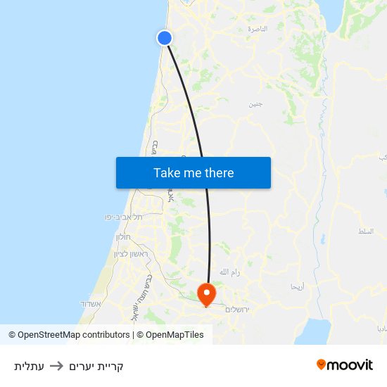 עתלית to קריית יערים map