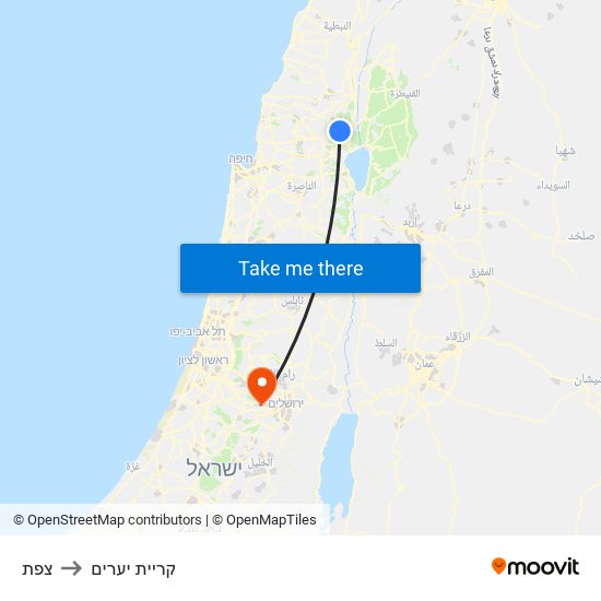 צפת to קריית יערים map