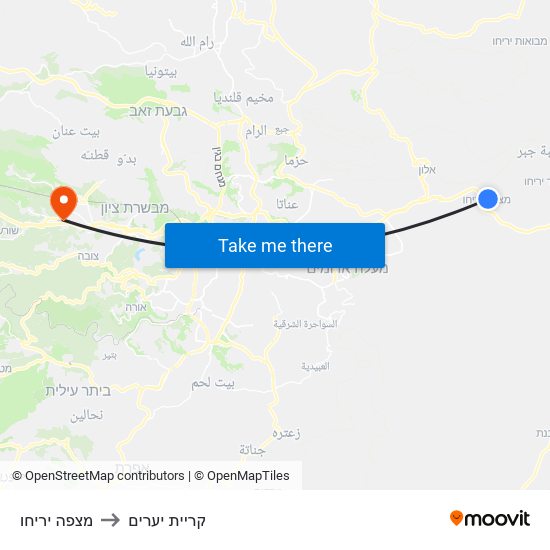 מצפה יריחו to קריית יערים map