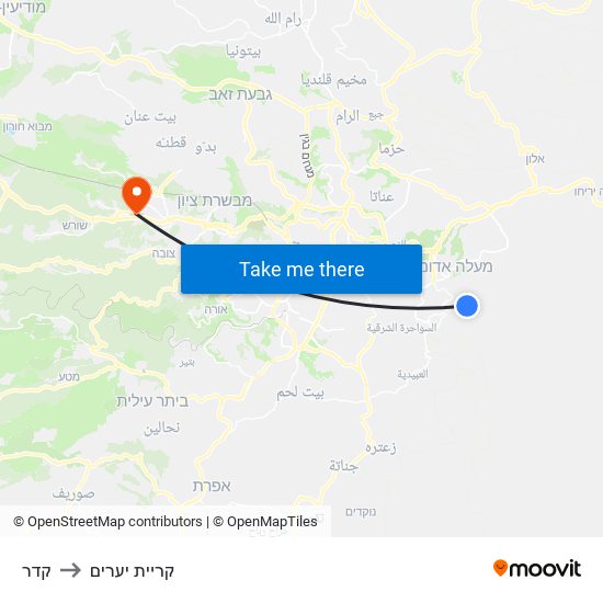 קדר to קריית יערים map