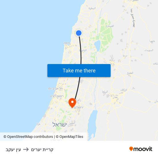 עין יעקב to קריית יערים map