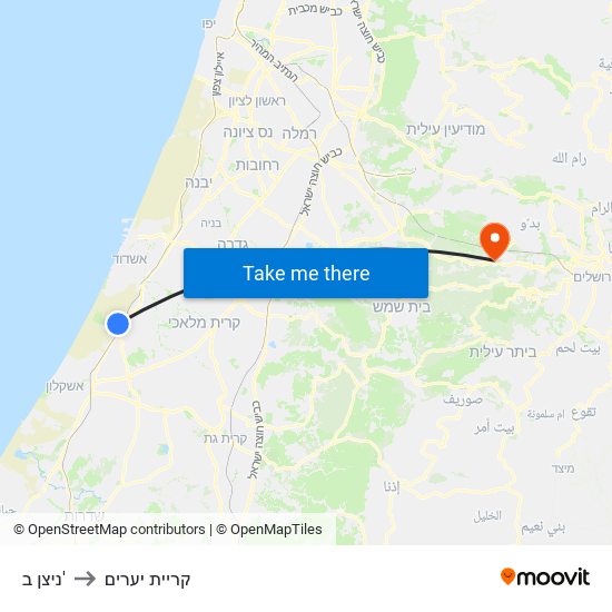 ניצן ב' to קריית יערים map