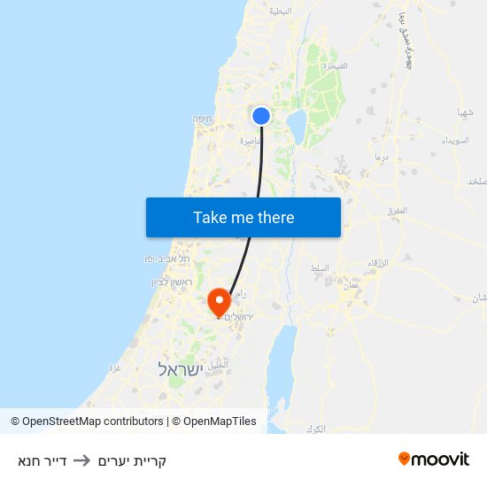 דייר חנא to קריית יערים map