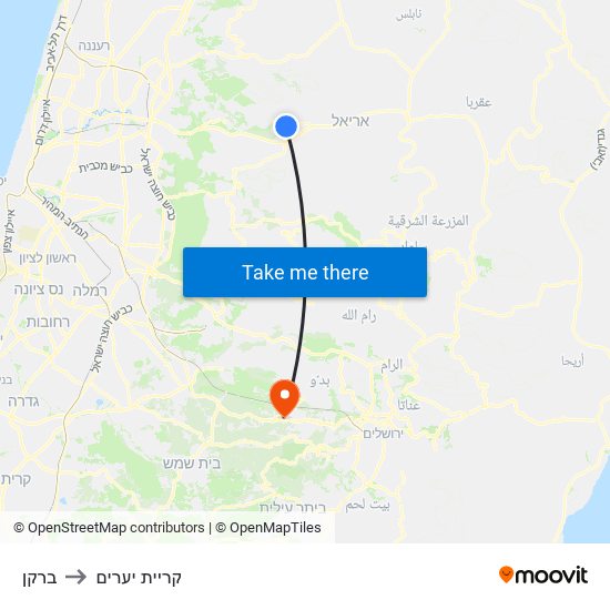 ברקן to קריית יערים map