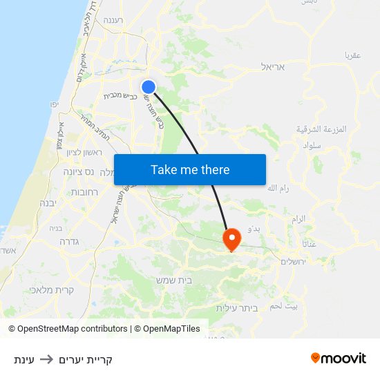 עינת to קריית יערים map