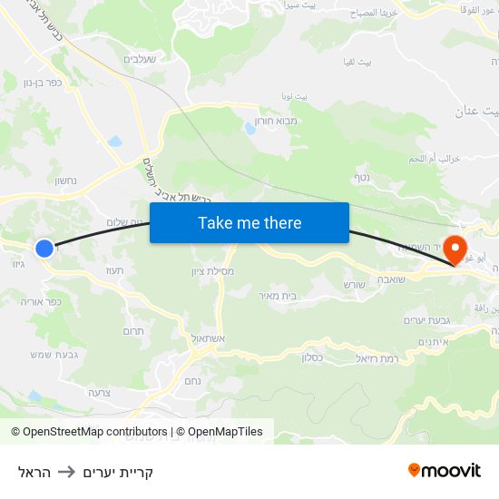 הראל to קריית יערים map