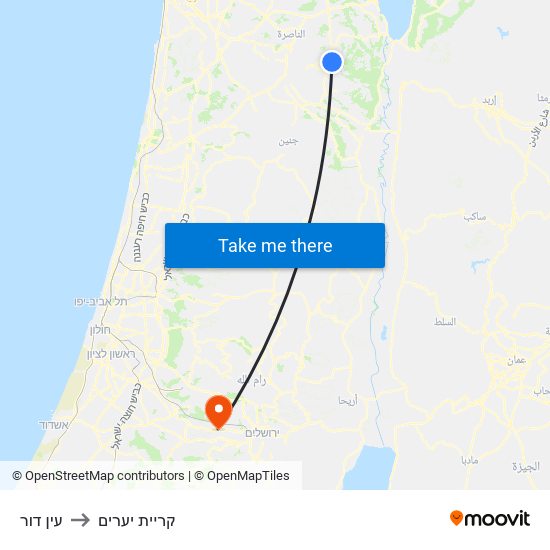 עין דור to קריית יערים map