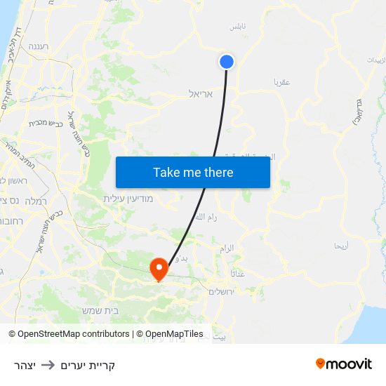 יצהר to קריית יערים map