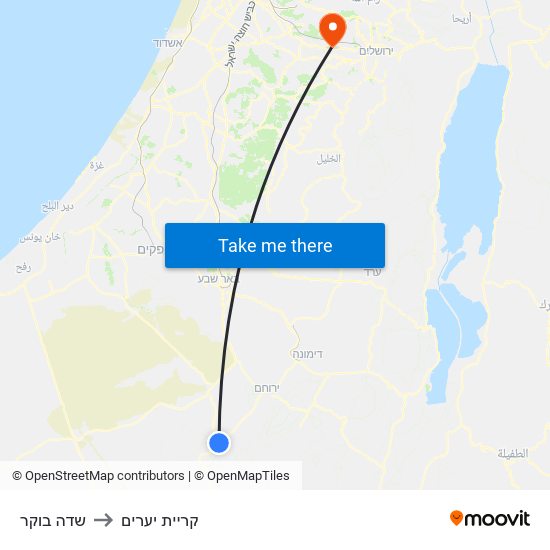 שדה בוקר to קריית יערים map