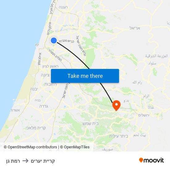 רמת גן to קריית יערים map