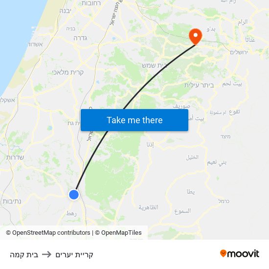 בית קמה to קריית יערים map