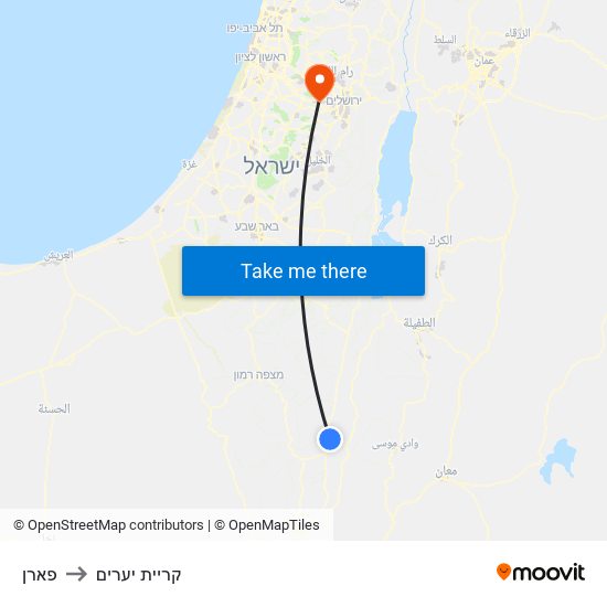 פארן to קריית יערים map