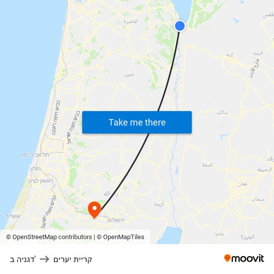 דגניה ב' to קריית יערים map